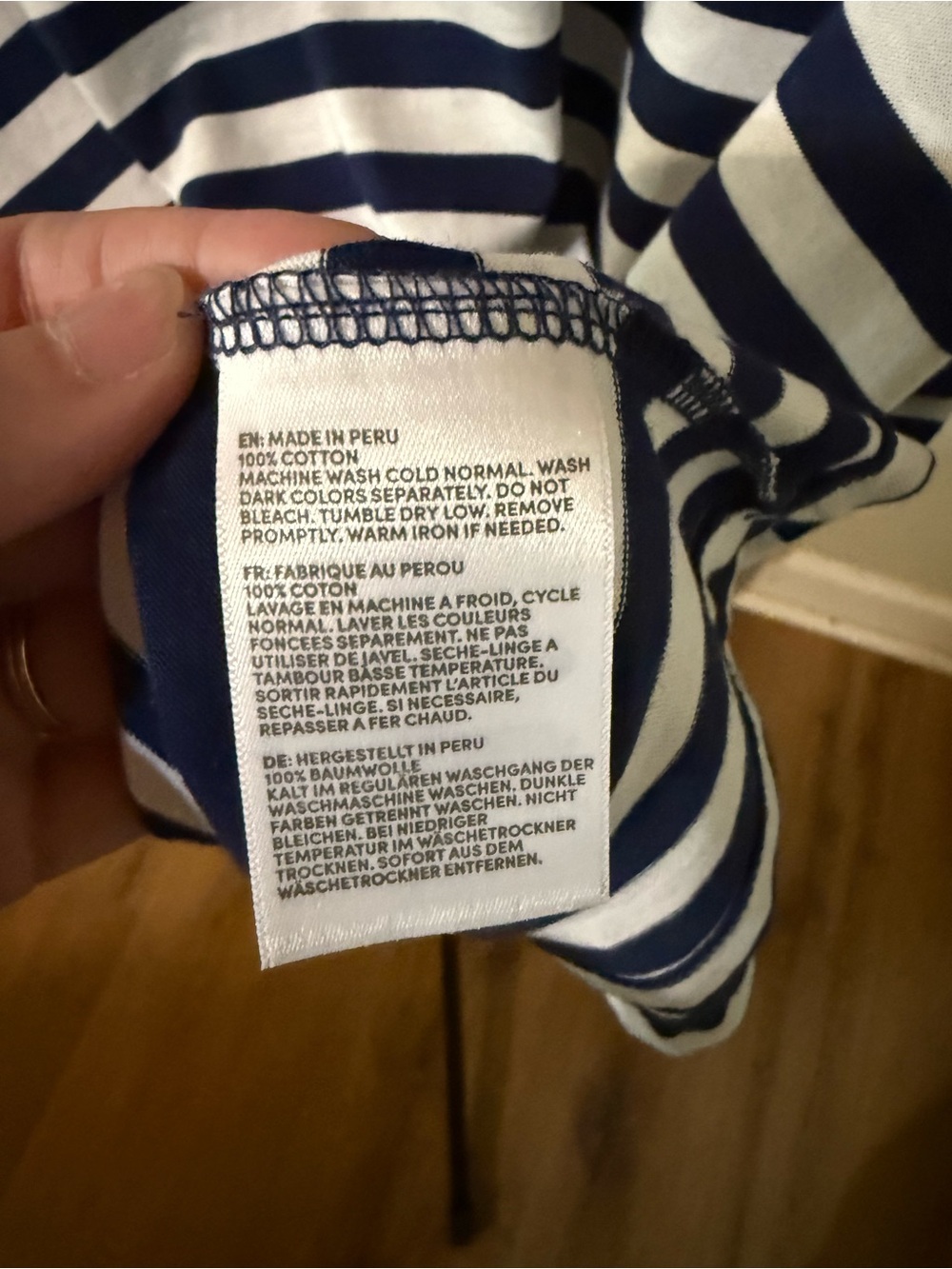 Lands' End Navy and White Striped V-Neck Short Sleeve Tee 100% cotton - Picture 3 of 3